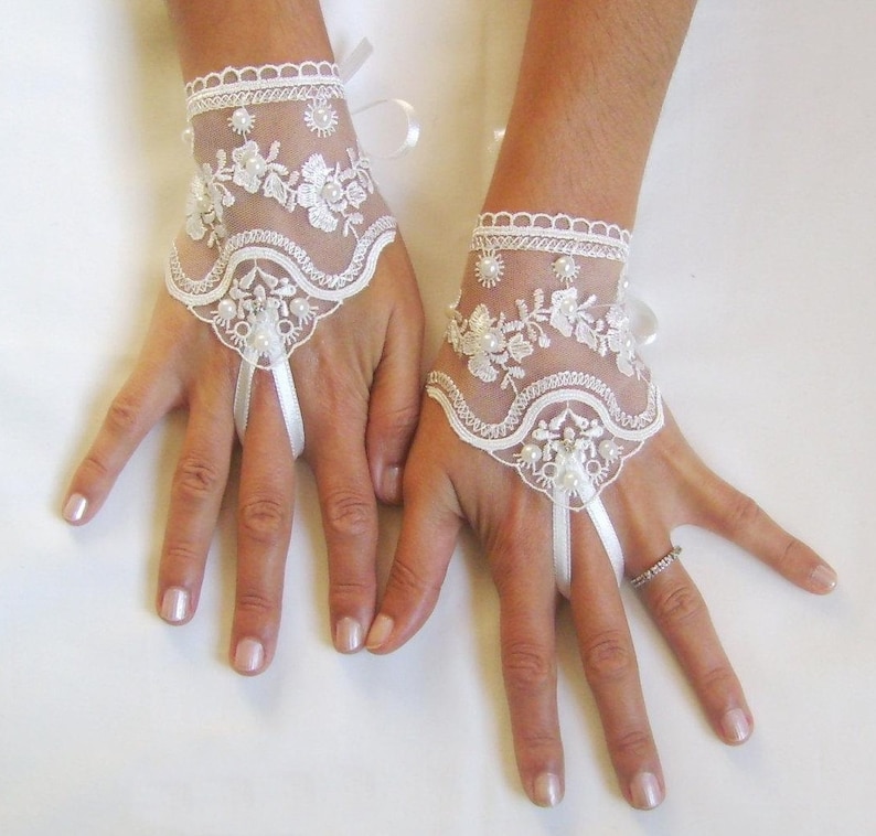 Light beige, Black, white, ivory, pink, Wedding gloves bridal gloves fingerless lace gloves beaded pearl and rhinestone 262 image 8