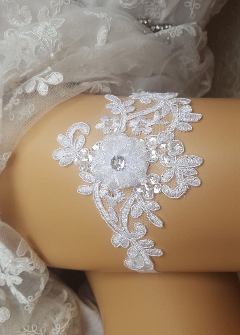 White bridal garter belt wedding garter 3d flower garter Etsy