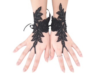 Duty Free Black Lace Fingerless Gloves - Gothic wedding bridal Accessories