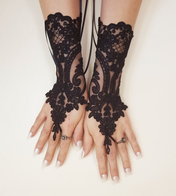 Black lace gloves french lace bridal gloves, ''High Quality Lace Gloves'' fingerless gloves black gloves burlesque glove guantes