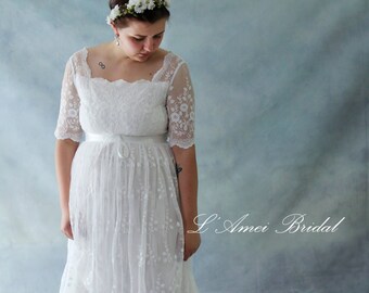 Retro Design Two Piece Embroidered Short Sleeve Ivory Lace Etsy