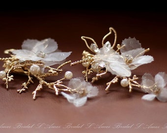 Épingles à cheveux papillon dorées, pince à cheveux papillon, épingles à cheveux fleur de mariée, ensemble de pinces à cheveux de mariée, pinces à cheveux fleurs pour mariage