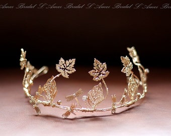Clearance-Rustic Light Golden Tiara, Gold Bridal leaf crown, Golden leaves Headpiece, Greek Goddess, leaves crown, Woodland Head Wreath