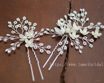 Silver small Flower Headpiece,Silver Flower Hair Clips , white Wedding Hair Accessories Flower Headpiece, Bridal Accessories,  Hair Clip set