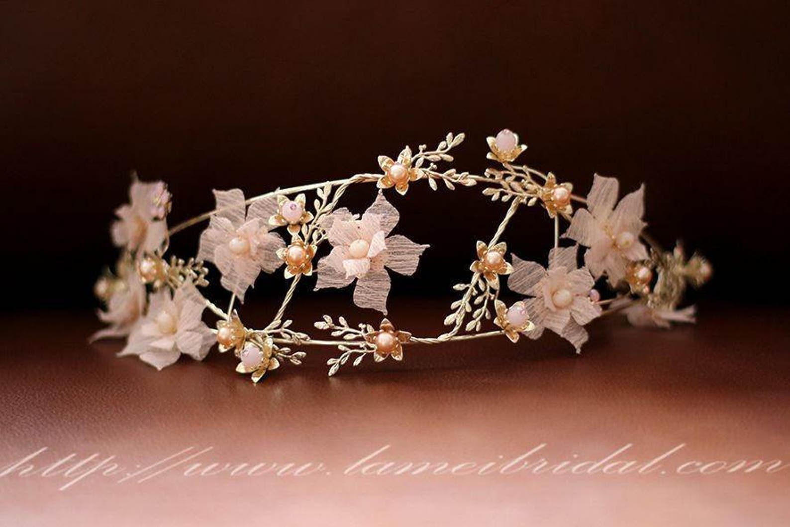 Gold Blush Whimsical Flower Crown Princess Wedding Headband - Etsy