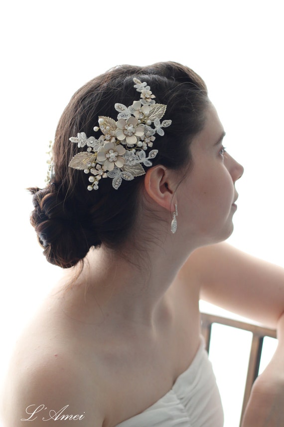 Rhinestone Hair Clip Set Bridal Headpiece Amazon.com : Asooll Gold Wedding Pearl Hair Comb Bride  main image 2