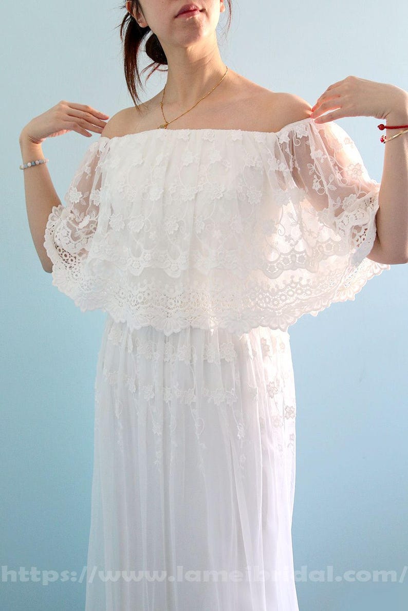 Embroidered Lace Floor Length Beach Style Wedding Dress With Etsy
