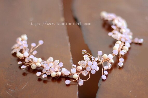 Hand Made Pink Flower With Rhinestone ,rose Gold Bridalhair  display picture 1