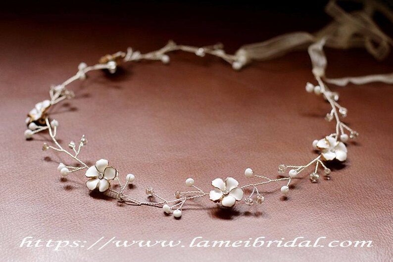 bridal sash belt Fall Rustic small white Flower Wedding dress belt Bridal headpiece Bridal vine Bridal Flower belt Flower Headpiece
