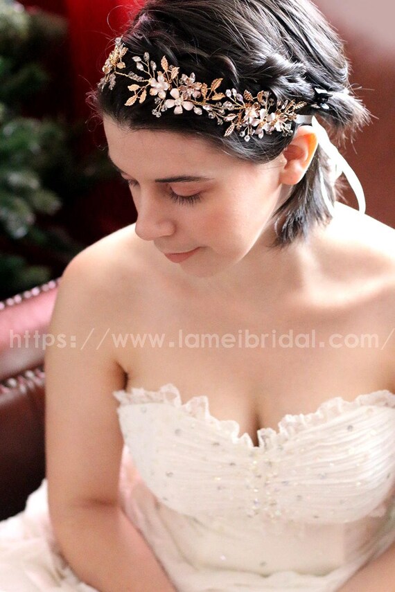 Silver and Gold Crystal Flower Hair Vine, Bridal Hair  display picture 1