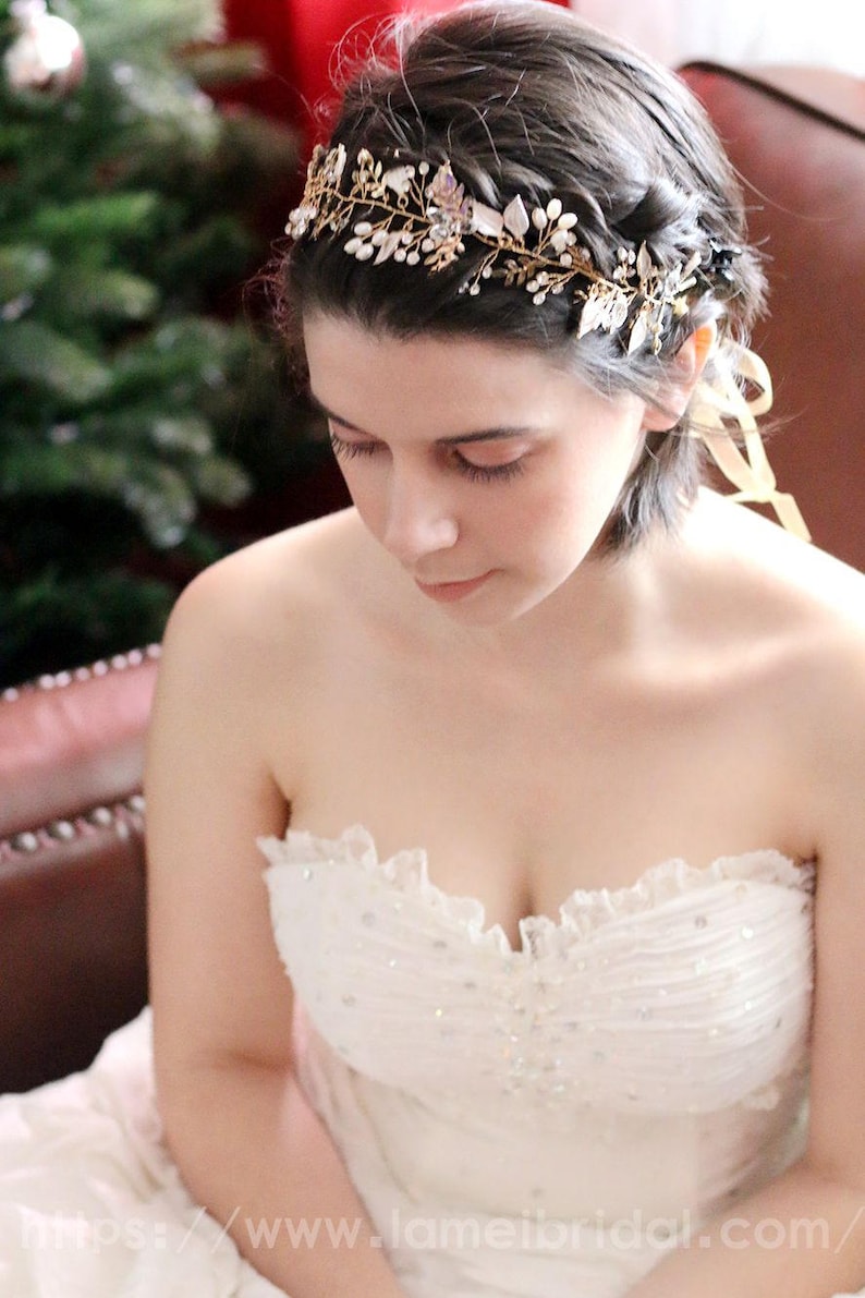 Bridal Headpiece Bridal leaf Headband Heavy beaded Gold leaves Bridal hair vine Boho wedding Bridal Hair Vine Gold wedding hair Halo