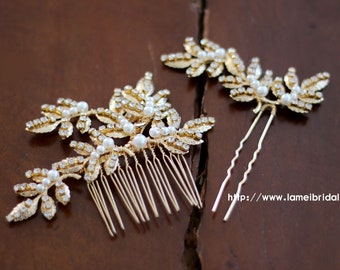 Pretty in rose golden Comb - Bridal Flower Hair Accessory - Bride Bridesmaid Flowergirl - small Flowers Comb