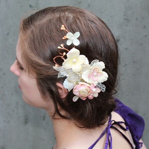 Blush Bridal Flower Hair Clip, Wedding Hair Accessories, Cherry Blossom Hair Accessory, Pink bridal headpiece,wedding hair clip image 2