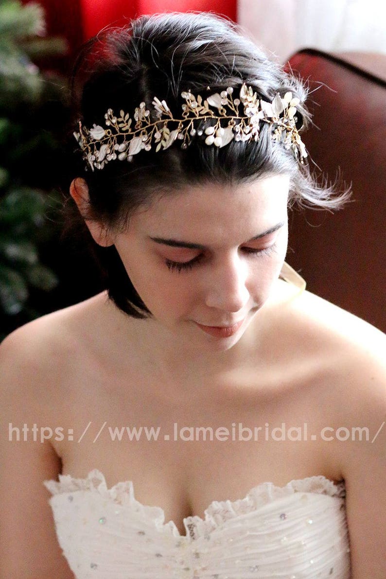 Bridal Headpiece Bridal leaf Headband Heavy beaded Gold leaves Bridal hair vine Boho wedding Bridal Hair Vine Gold wedding hair Halo