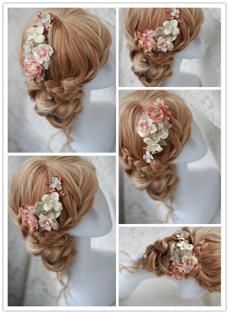 Blush Bridal Flower Hair Clip, Wedding Hair Accessories, Cherry Blossom Hair Accessory, Pink bridal headpiece,wedding hair clip image 4