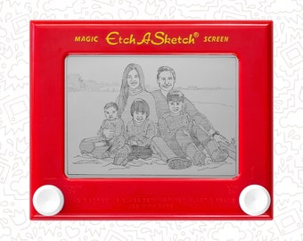 Custom Family Etch A Sketch art Portrait (4+ subjects) | Permanent & Preserved | unique geek nerd nostalgic retro decor