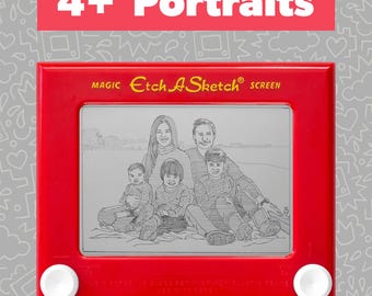 Custom Family Etch A Sketch Portrait: Nostalgische Retro Kunst (4+ Motive, permanent & für immer konserviert)