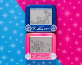 Palkia and Dialga - Pokemon Diamond & Pearl diptych signed Etch A Sketch art print (pick your size!)