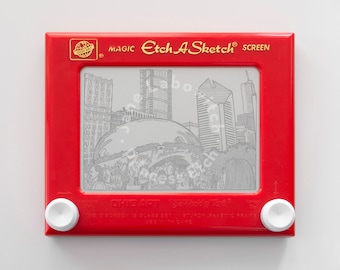 Chicago Bean Etch A Sketch Art: Millenium Park Skyline (Permanent & Preserved Forever)