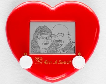 1 LEFT! Custom Heart-shaped Etch A Sketch art portrait commission - made to order | Couples portrait | Unique Wedding Gift, Wedding portrait