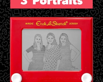 Custom Triple Etch A Sketch Portrait: Nostalgische Retro Kunst (3 Sujets, permanent & für immer konserviert)