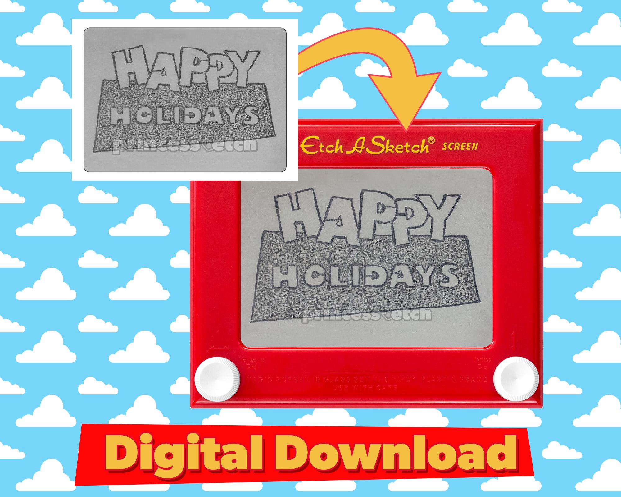 Happy Holidays DIY Etch A Sketch decal! printable photo | Toy Story Christmas Holiday retro nostalgic nerd decor