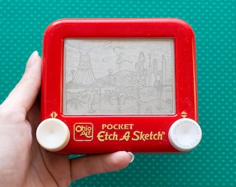 Höhlenmensch Candyland | Original Etch A Sketch Kunst Illustration | Prähistorische Szenerie