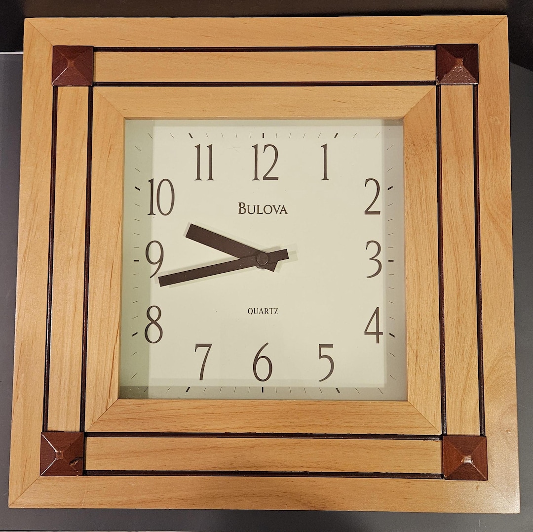 Vintage Bulova Wall Clock – Classic Square Wood Case – Working ...
