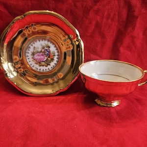 Vintage Rare Hutschenreuther Arzberg 55 Bavaria Porcelain Gold Tea Cup & Saucer
