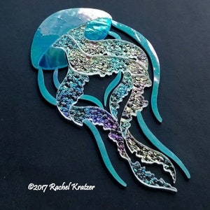 Stained Glass Kit JELLYFISH Precut Art -Iridescent Seascape Mosaic Inlay Coastal Beach Nautical Wall Art