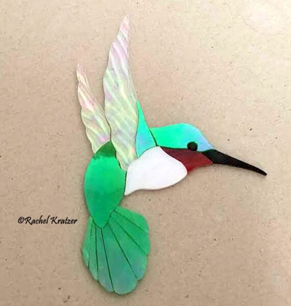 Hummingbird Stained Glass Style painted tile