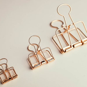 Rose Gold Metal Binder Clip / Wire Bulldog Paper Planner Stationery (3 Sizes, Small, Medium and Large) Copper