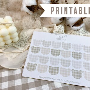 Kuma/Bear Plaid Pattern Planner Stickers (Essentials, Printable, Download, PDF, PNG, JPG, Silhouette, Romantic)