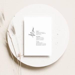 Nowoczesny szablon menu weselnego, menu kolacji na minimalistyczne wesele, edytowalna karta menu do druku, menu weselne, słodki zestaw miłosny