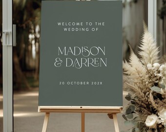 Minimalistische bruiloft welkomstbord, gastvrije poster voor moderne bruiloft, gastvrije bordsjabloon, wo-bord voor directe download, JADE SET