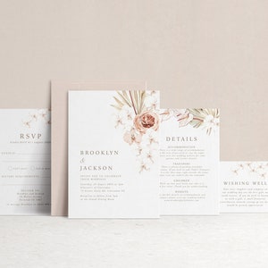 Floral Boho Wedding Invitation,  Blush Flowers Wedding Invite, Wedding Invite Editable Template, Boho Floral Wedding Invitation Set