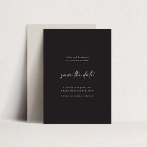 Schwarze Save the Date Karte, Save the Date Für moderne Hochzeit, minimalistische druckbare Hochzeitsankündigung, Scripted Set