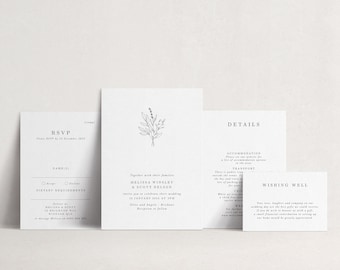 Bloemen Bruiloft Uitnodiging, Bruiloft Uitnodiging voor Rustieke Bruiloft, Uitnodiging Sjabloon voor Boho Bruiloft, Boeket Bruiloft Uitnodiging Set