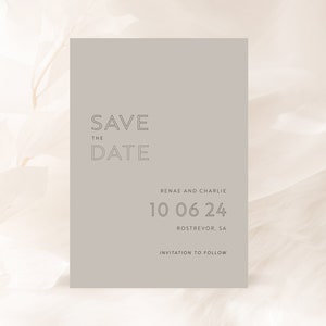 Save the Date Cards for Modern Wedding, gris minimalista Save the Date, anuncio de boda imprimible simple, conjunto romántico