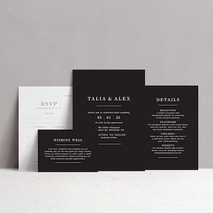 Minimalistische Schwarze Hochzeitseinladung, Hochzeitseinladung für moderne Hochzeit, Schwarz-Weiß-Einladungskarte, Ebenholz Hochzeitseinladung