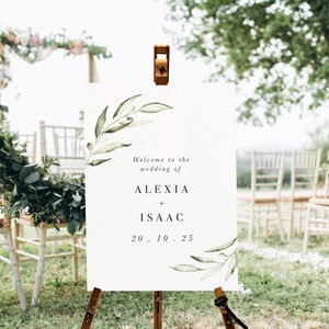 Greenery Wedding Welcome Sign, Watercolour, Printable Template, Wedding Signs, Olive Branch Set image 1