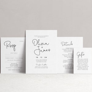 Minimalistische Hochzeitseinladung, Hochzeitsvorlage für rustikale Hochzeit, bearbeitbare Vorlage mit Wunsch well Karte, Love Always Set