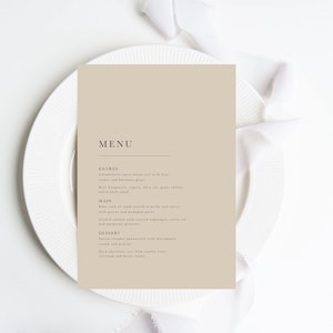 Beige Hochzeitsmenü, Menü für Hochzeit, Menü für Hochzeit, Druckbares Hochzeitsempfangsmenü, modernes Hochzeitsmenü, Adore Set