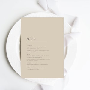 Beige Wedding Menu Template, Dinner Menu for Minimalist Wedding, Printable Wedding Reception Menu, Modern Wedding Menu, Adore Set