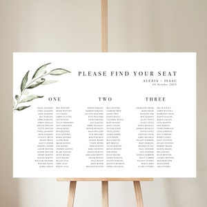 Plan de asientos de boda con vegetación, plantilla de tabla de asientos, imprimible, letreros de boda, conjunto de ramas de olivo