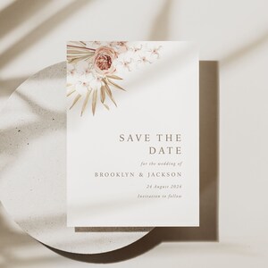 Modèle Boho Save the Date, Annonce de mariage florale Blush , Modèle modifiable imprimable pour Mariage Boho, Ensemble floral Boho