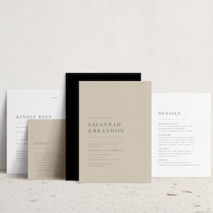Minimalistische Hochzeitseinladung, Beige Hochzeitseinladung, Einladungsvorlage für moderne Hochzeit, druckbare Einladungs-Suite, Adore Set