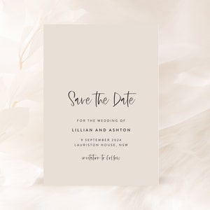 Save the Date Karten für moderne Hochzeit, Minimalistische neutrale Save the Date, Beige Hochzeitsankündigung, Hochzeit druckbar, Forever Set