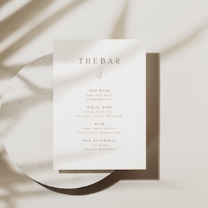 Carta de bebidas para boda boho , Menú de bar para boda rústica, Cartel de bebidas imprimible, Menú de boda editable para bar, Set de enamorado