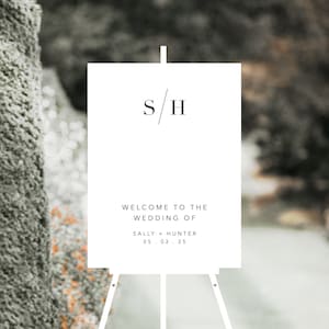 Modern Wedding Welcome Sign, Printable Welcome Sign with Monogram, Minimalist Reception Sign Template, Wedding Signs, Initials Set